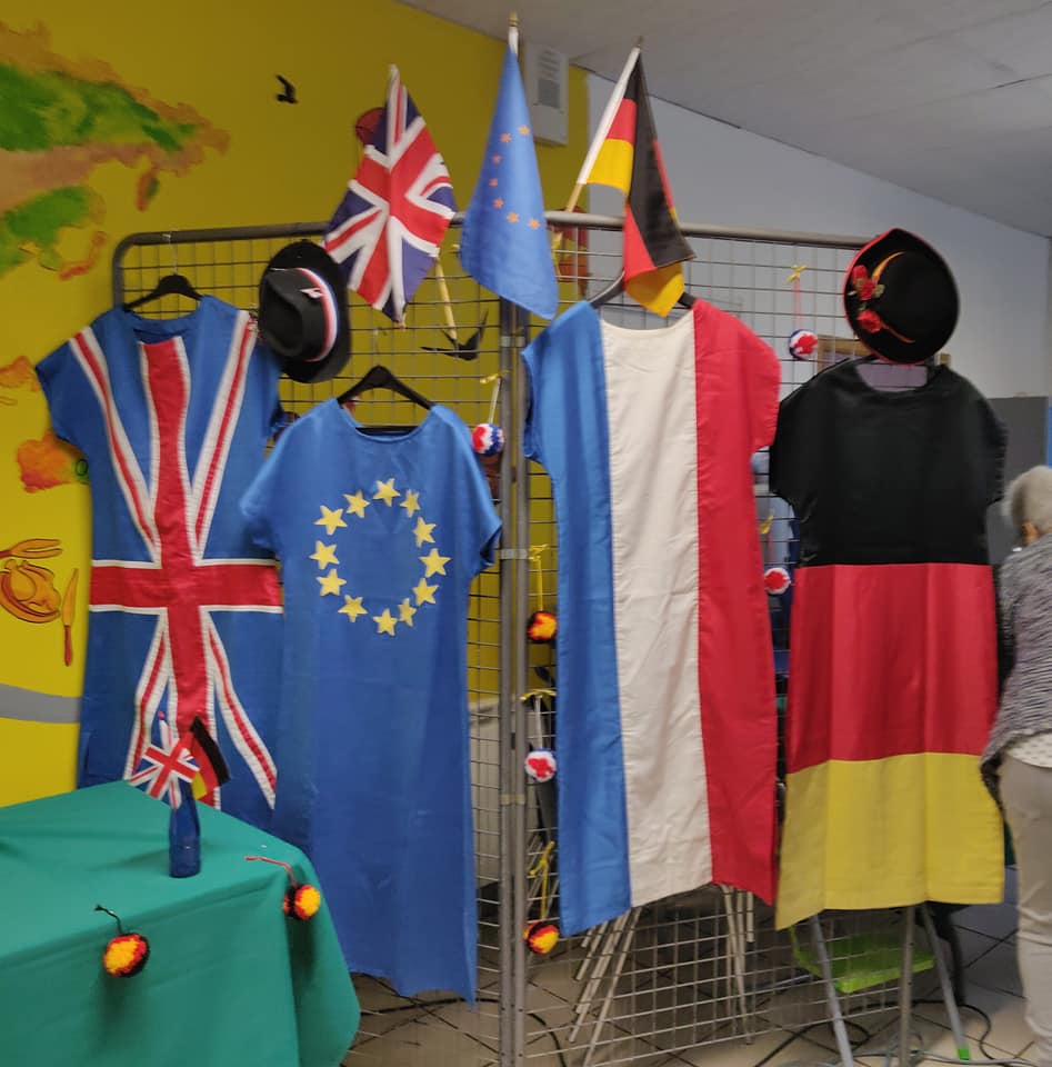 Clothes representing European, French, English and German flags
